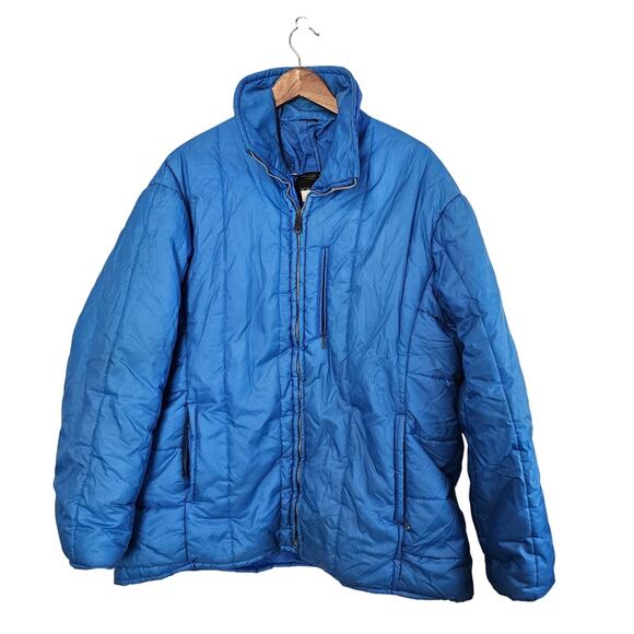 Vintage Jcpenny Puff Coat Men XL Blue Hooded 80s Thick Warm Winter Utility Retro - Picture 1 of 16